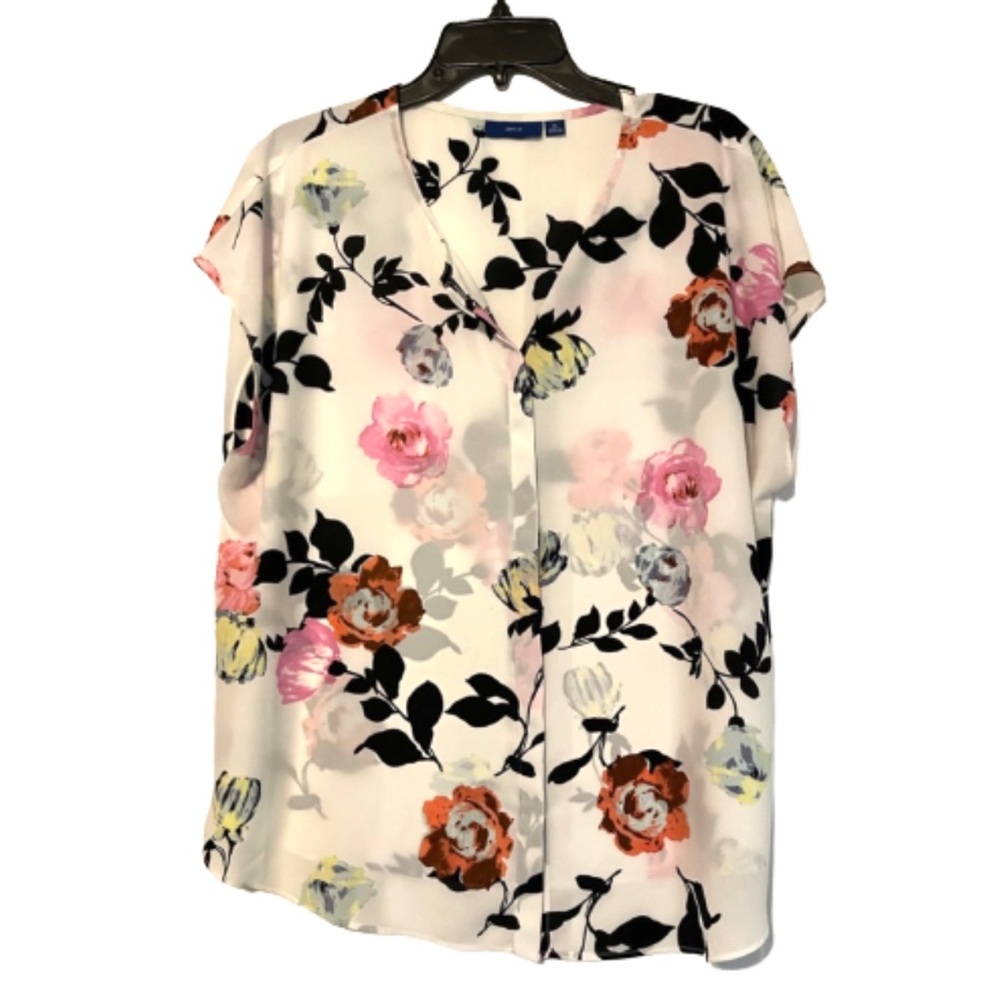 Apt. 9 Semi sheer large floral print button-up blouse